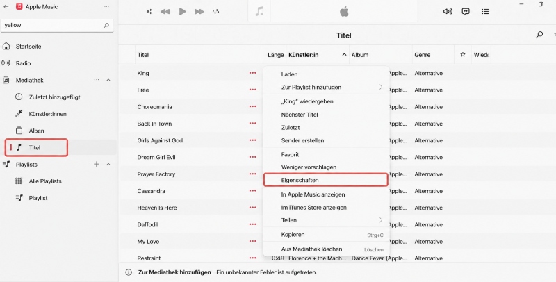 Gekauften Titel in Apple Music für Windows im Explorer anzeigen
