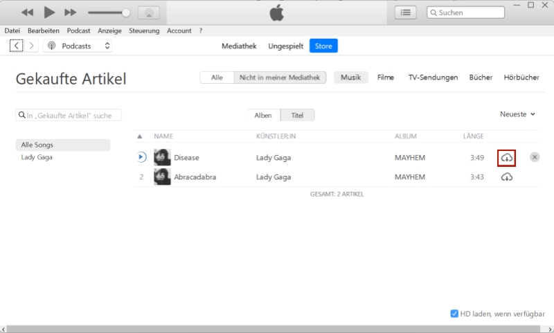 Gekaufter Song in iTunes herunterladen