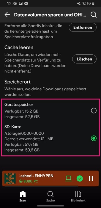 Gerätespeicher in Spotify auf Android