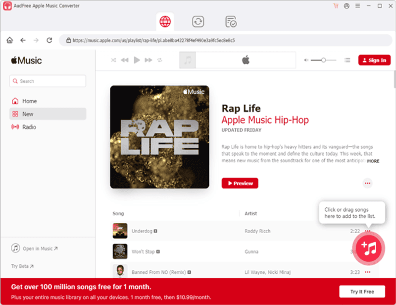 Hauptseite von AudFree Apple Music Converter