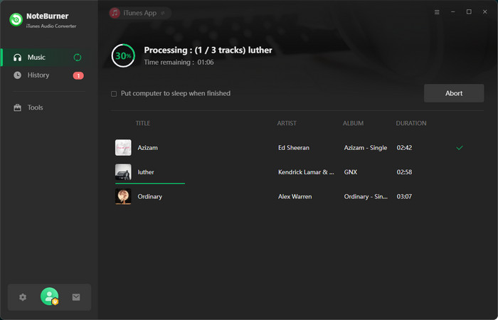Hauptseite von NoteBurner Apple Music Converter