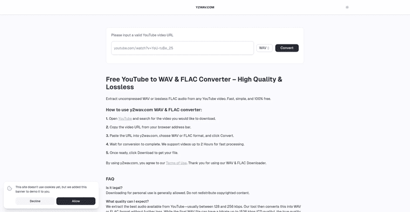 Hauptseite von Y2WAV