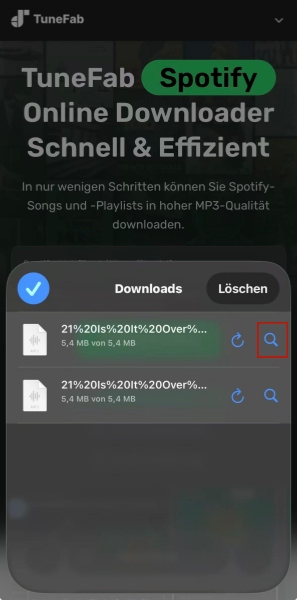 Heruntergeladene Songs im Browser auf Handy finden