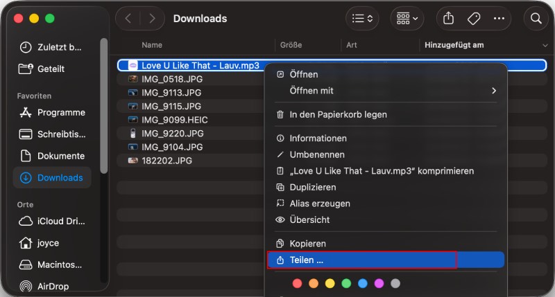 Heruntergeladene YouTube-Music-Titel auf Handy teilen