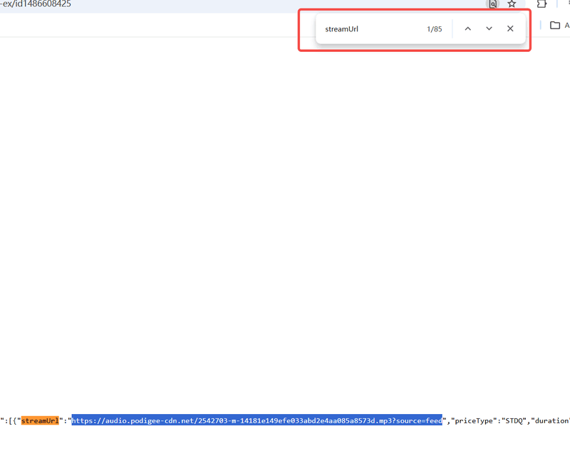 Im Quellcode der Seite nach „streamUrl“ suchen