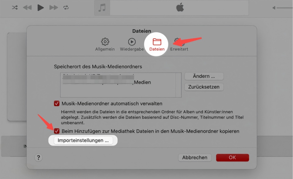 Importeinstellungen in der Musik-App auf dem Mac öffnen
