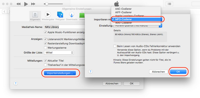Importeinstellungen öffnen