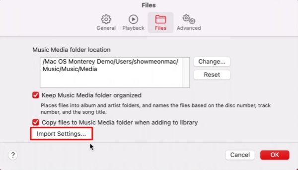Importeinstellungen in Apple Music auf Mac