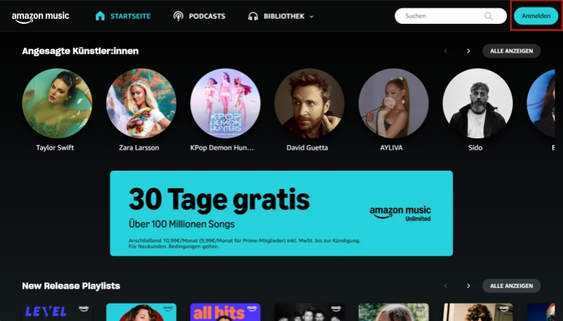 in Amazon Music Konto sich anmelden