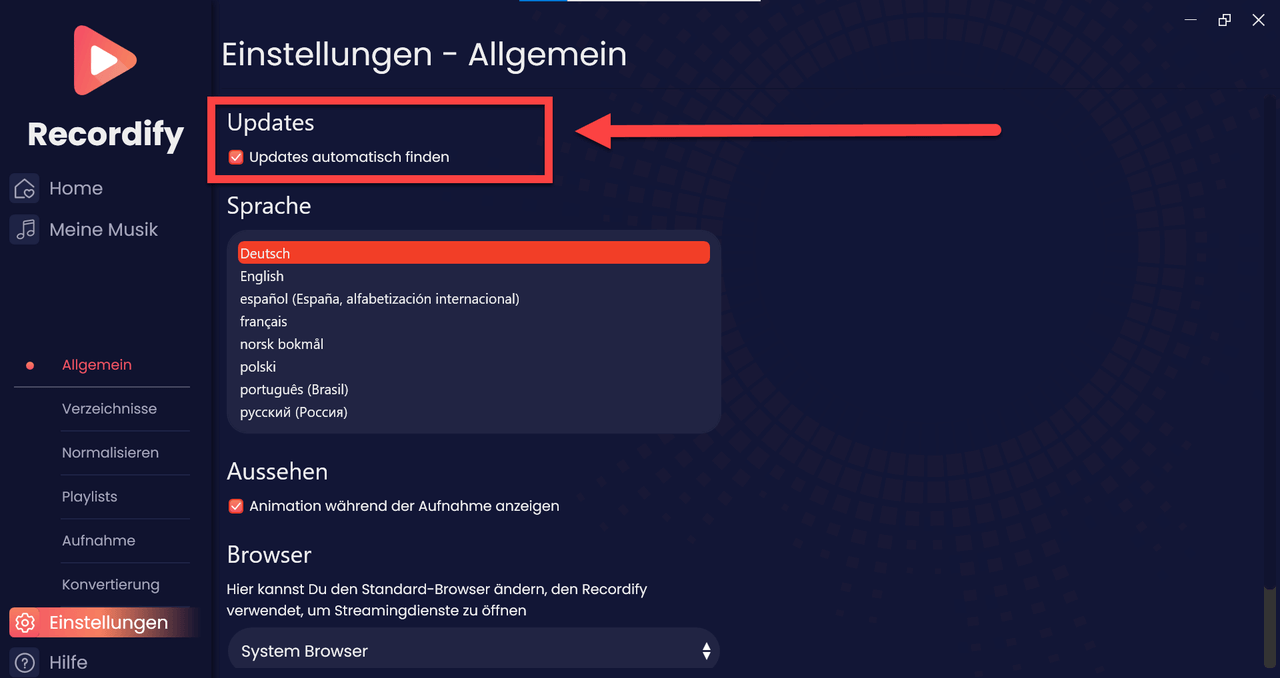 in Einstellungen Updates automatisch finden