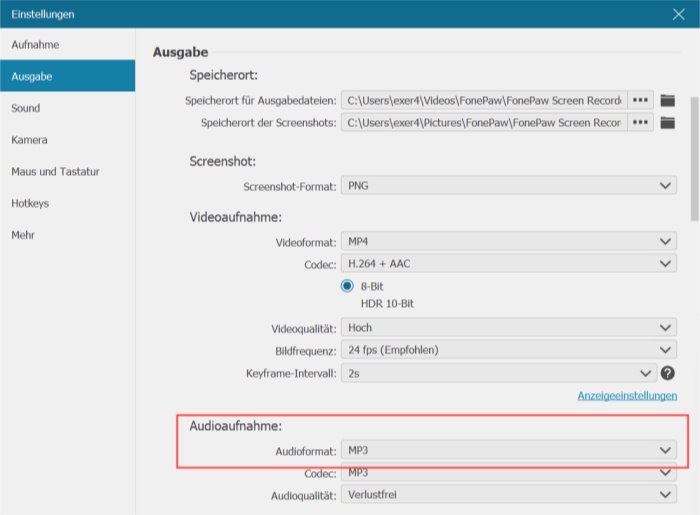 in FonePaw Audio als MP3 einstellen