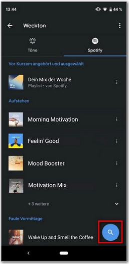In Google Uhr App Spotify als Wecker