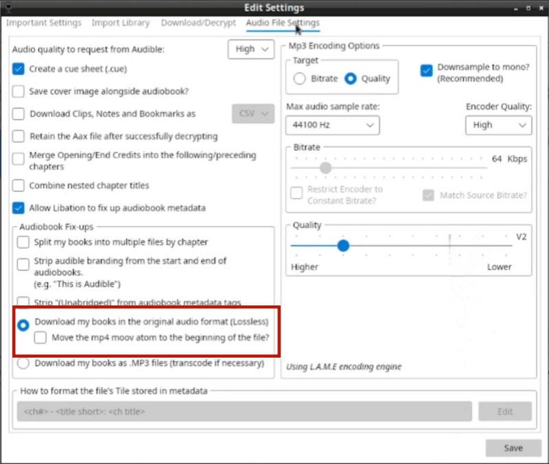 in Libation MP3-Format festlegen