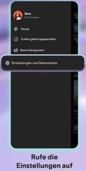 in Spotify auf Einstellungen und Datenschutz klicken