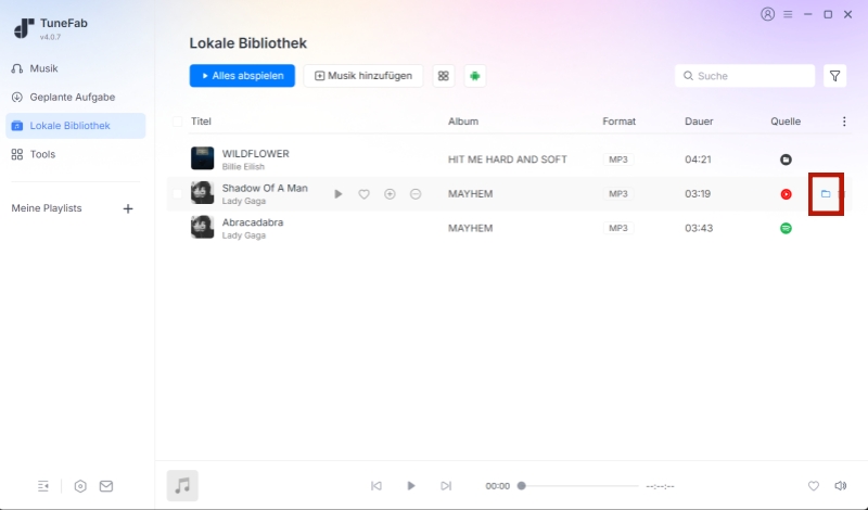 Speicherordner in TuneFab öffnen