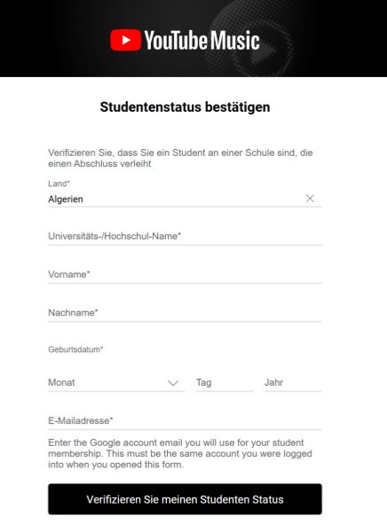 In YouTube Music Studentenstatus bestätigen