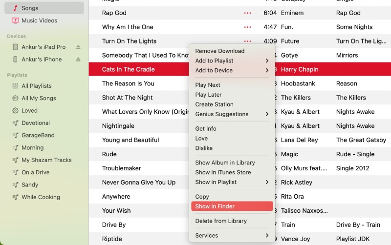 iTunes-Store-Kauf in der Musik-App im Finder anzeigen