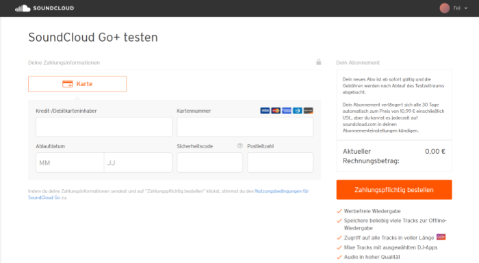Kartendaten in SoundCloud eingeben