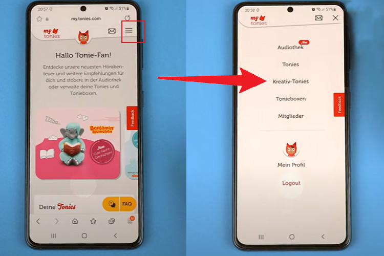 Kreativ Tonie auswählen auf Handy