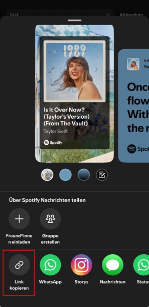 Link kopieren in Spotify App auf Handy