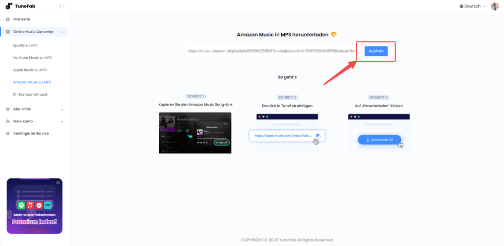 Links von Amazon Music analysieren