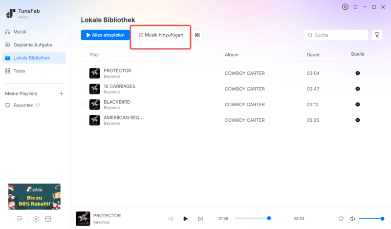Lokale Audiodateien auf TuneFab importieren