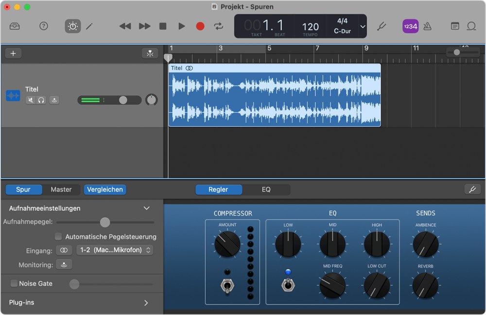 M4A-Datei in GarageBand importieren