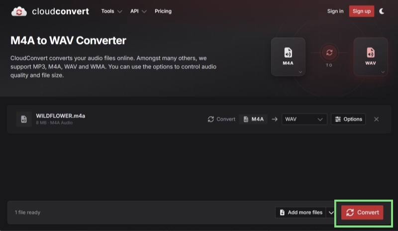 M4A in WAV umwandeln mit CloudConvert