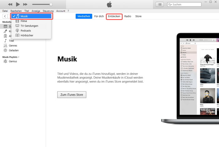 Medienbibliothek von Apple Music auf iTunes finden