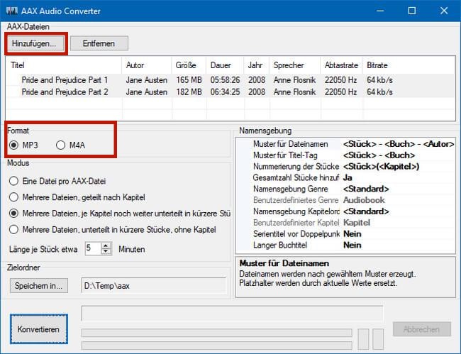 Mit Audiamus AAX-Dateien in MP3 umwandeln