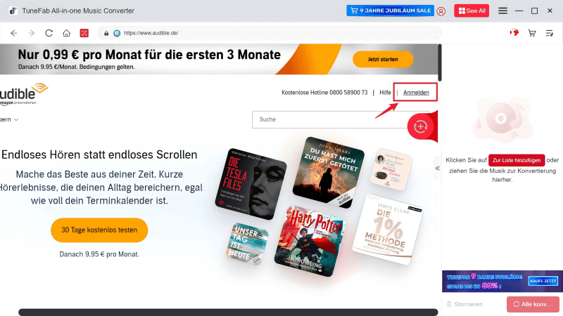 Mit Audible-Konto anmelden
