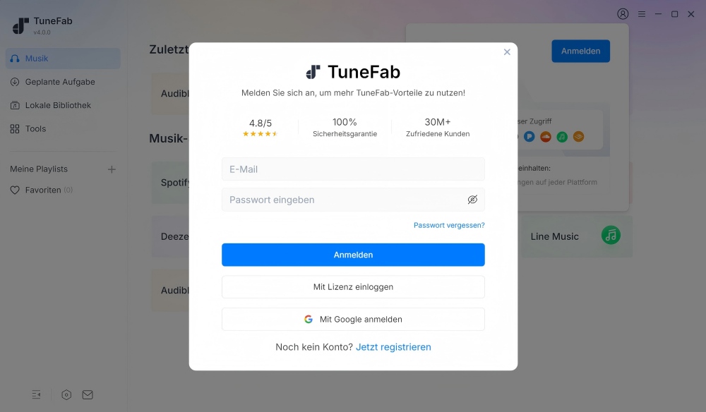 Mit E-Mail Adresse und Passwort anmelden