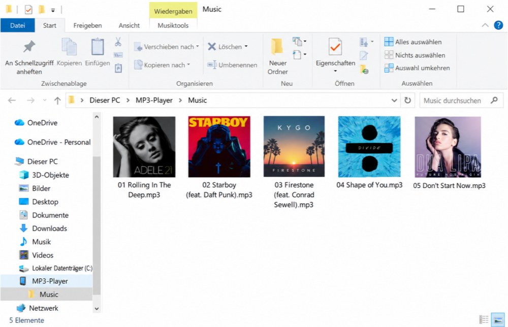 MP3-Player Ordner am Computer öffnen