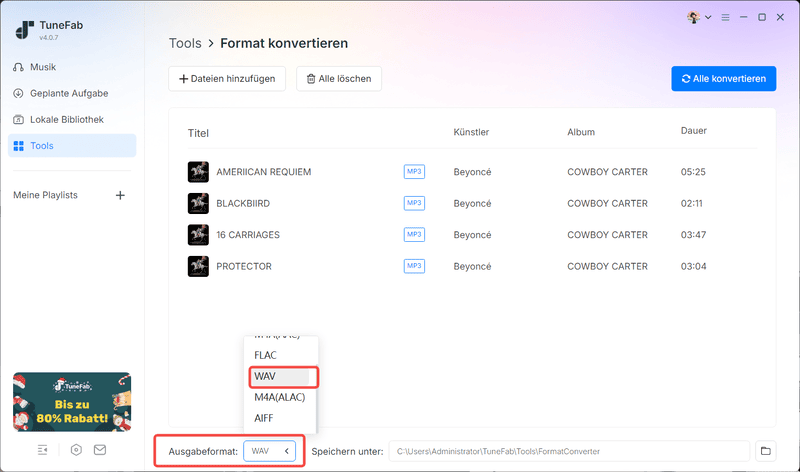 MP3 zu WAV konvertieren in TuneFab