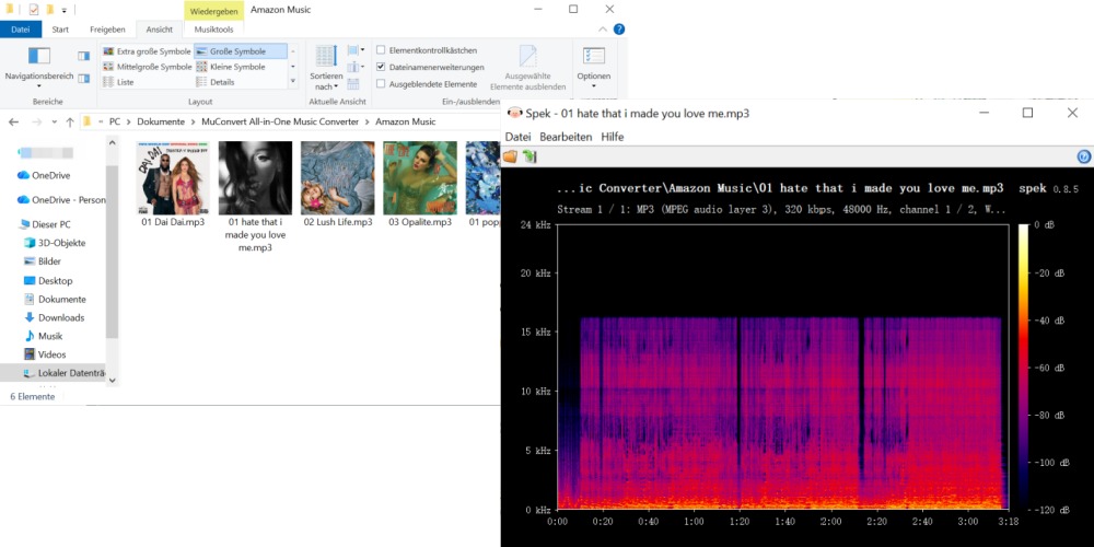 Spek-Analyse der MP3-Ausgabequalität von MuConvert