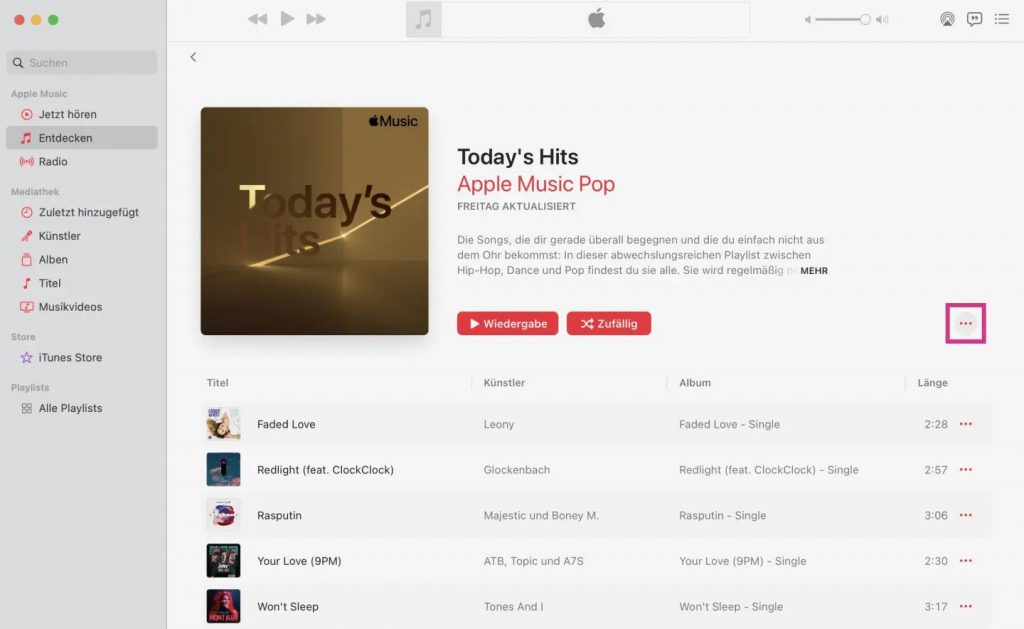 Mehr-Menü auf der Musik App öffnen