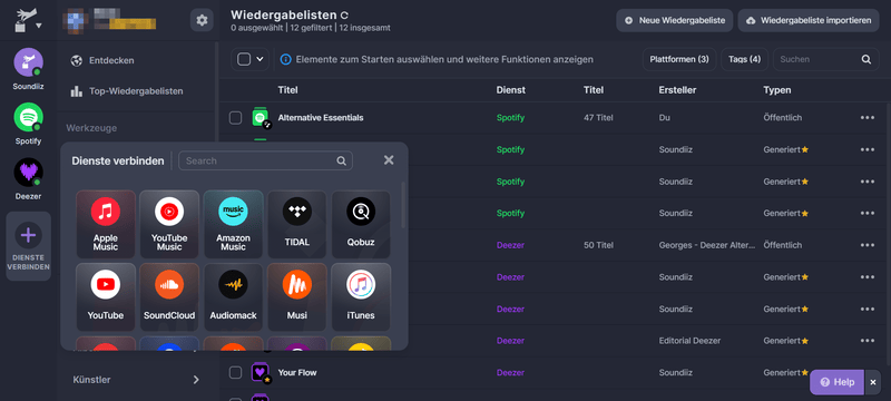 Musikdienst auf Soundiiz verbinden