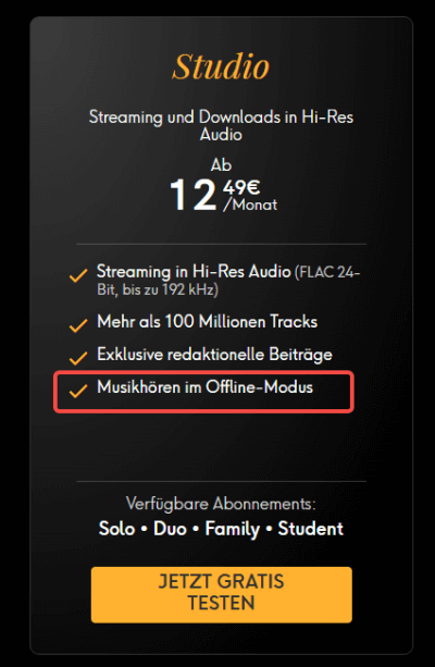 Offline-Funktion von Qobuz