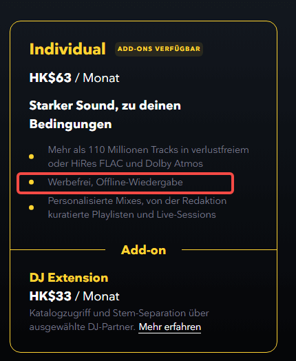 Offline-Funktion von Tidal
