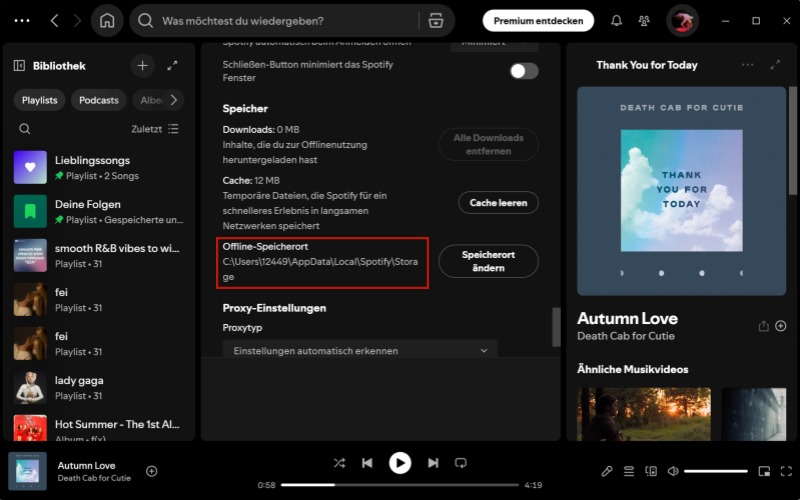 Offline-Speicherort in Spotify
