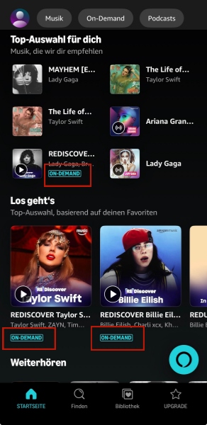 On-Demand-Playlist mit Amazon Prime auf Handy