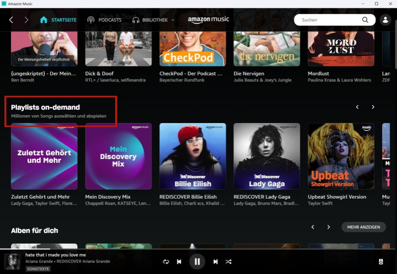 On-Demand-Playlist mit Amazon Prime auf PC