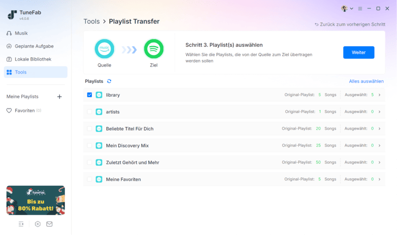 Playlist von Amazon Music zu Spotify wählen