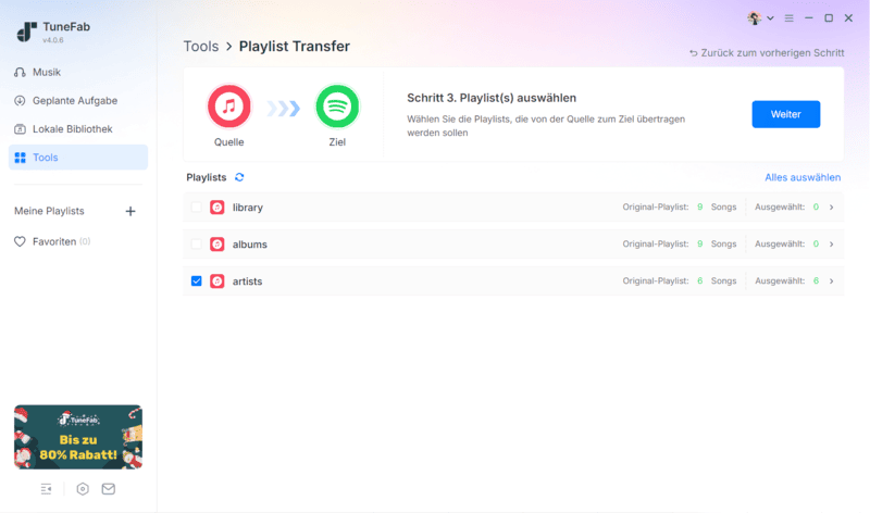Playlist von Apple Music zu Spotify wählen