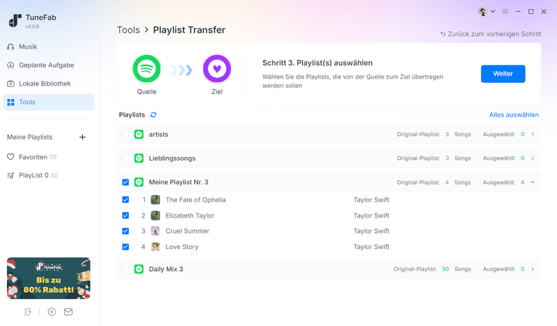 Playlist von Spotify zu Deezer wählen