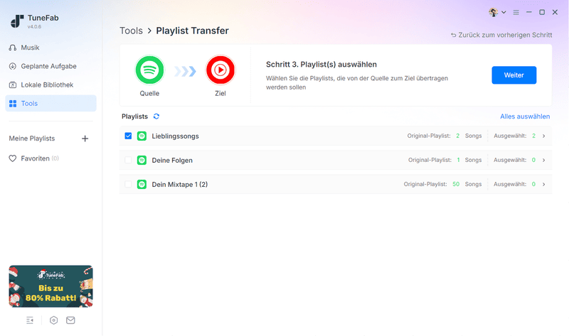 Playlist von Spotify zu YouTube wählen