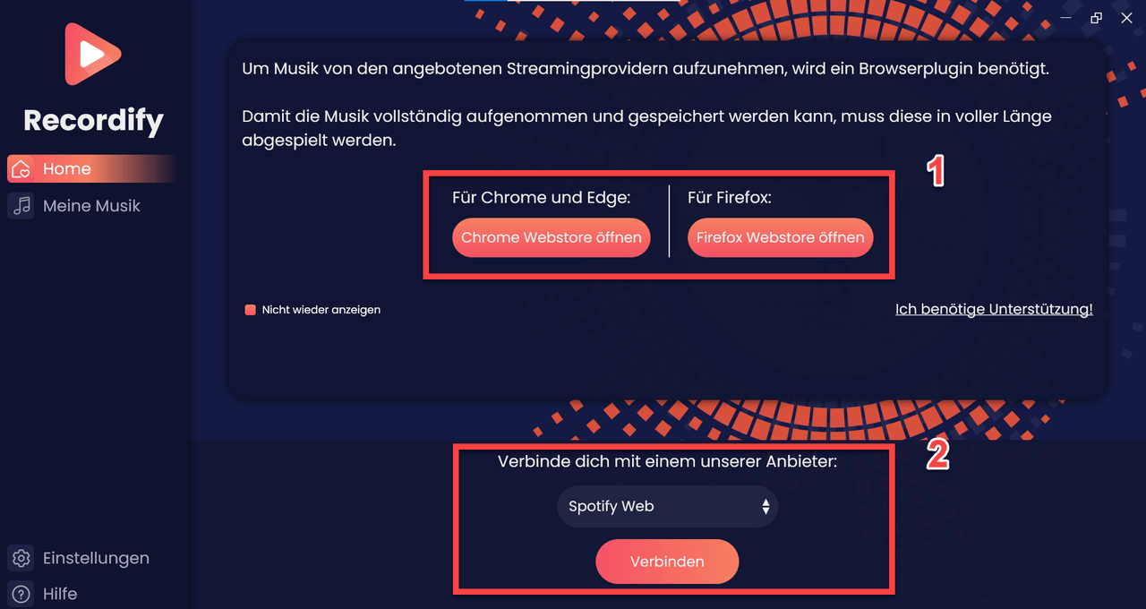 Plugin installieren und Recordify mit Spotify verbinden