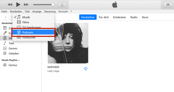 Podcasts in iTunes auswählen