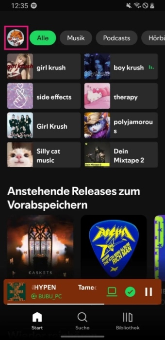 Profil in Spotify auf Android
