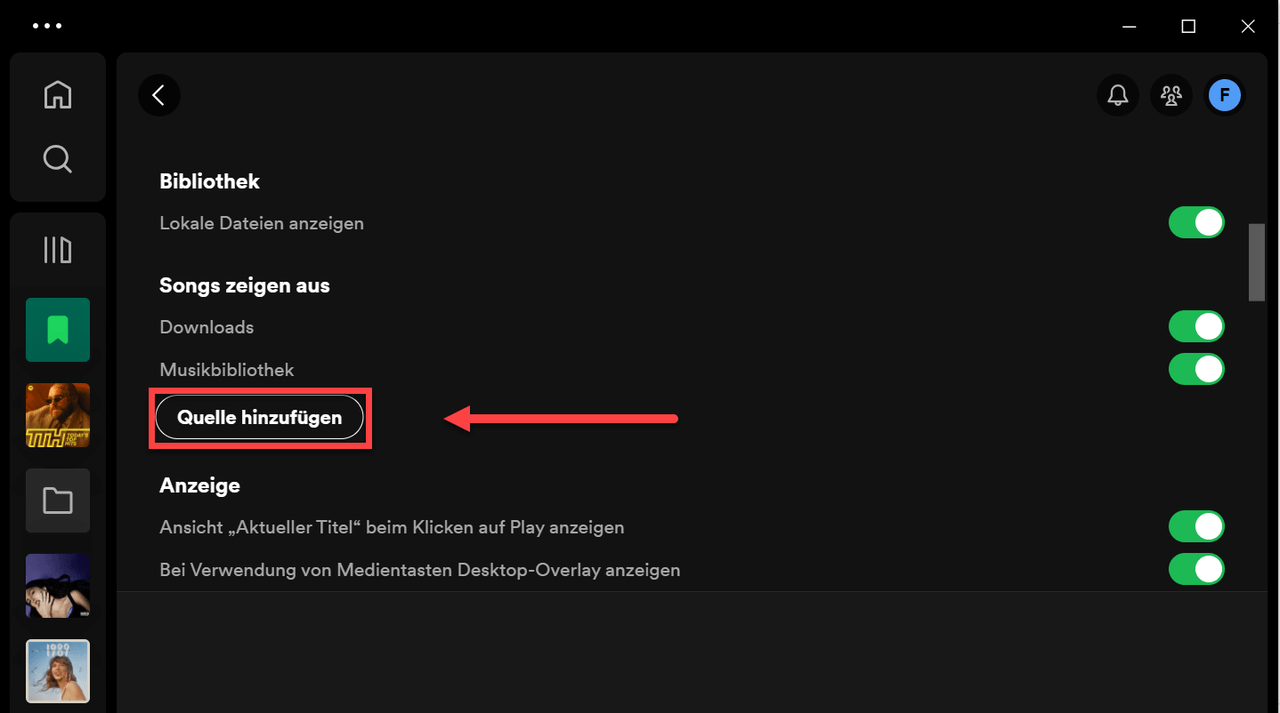 Quelle hinzufügen auf Spotify